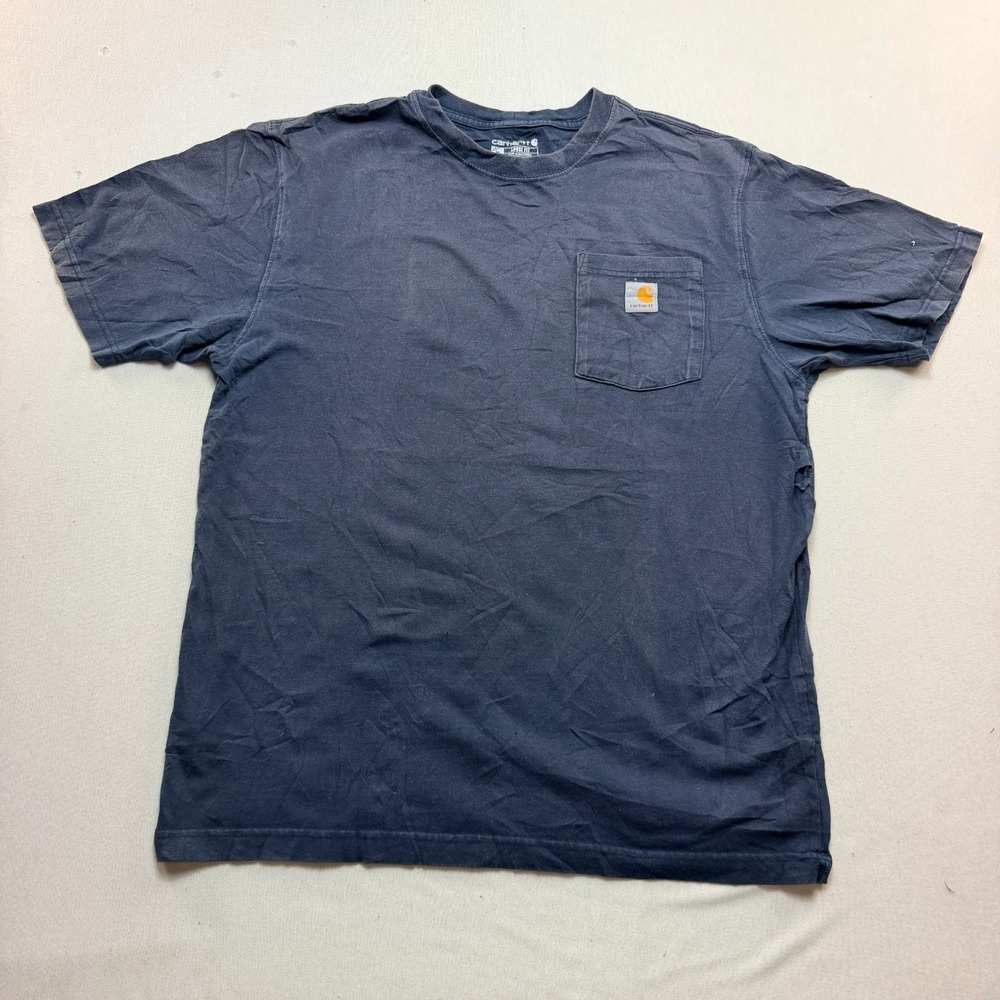 Carhartt Pocket T-Shirt Mens Large Navy Blue Fair Faded Loose Fit Workwear